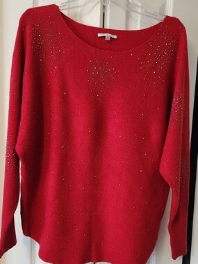 Vila Milano Red Sweater Beaded Embellished Front & Sleeves Sz Med Wool Blend